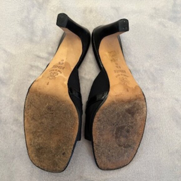 Brighton Black Croc Leather Mule Slip On Slide Sandal Mid Heel SquareToe 8 1/2 - Picture 7 of 12